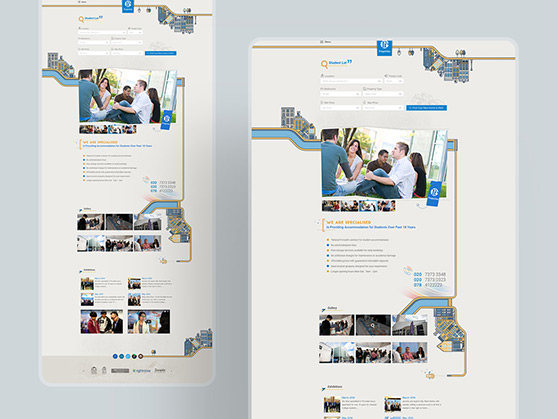 طراحی گرافیک وب، طراحی رابط کاربری و تجربی وب سایت RR Properties، اجاره آپارتمان و اقامتگاه مدرن به دانش آموزان در لندن